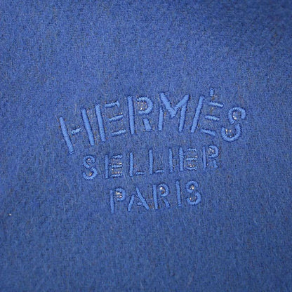 Hermes Logo Embroidery Bicolor Cashmere Fringe Scarf Blue Brown