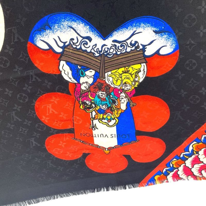 Louis Vuitton Shawl Monogram Kabuki Sticker Mp1944 Silk Black