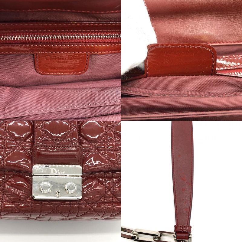 DIOR Cannage Chain Shoulder Bag Handbag Red Enamel/leather Women Fashion