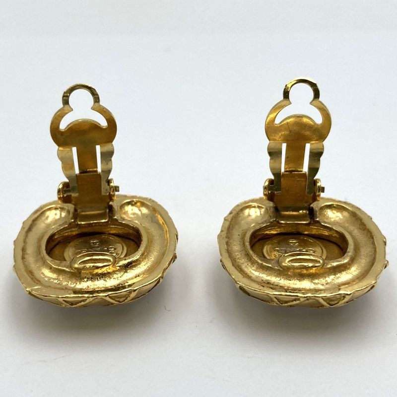 Chanel Large Earring Matelasse Clear Stone Gold Accessories Women's Fashion