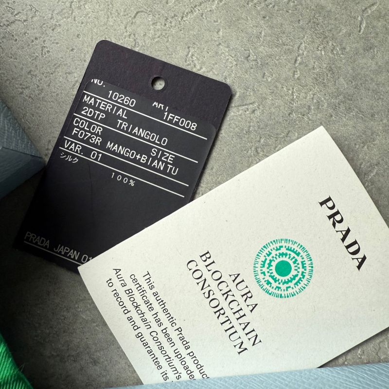 Prada 1ff008 Twill Silk Scarf Triangle Green with Box