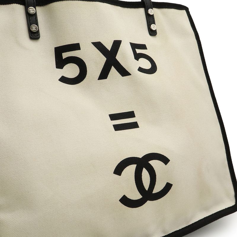 Chanel Let's Lemon Straight Tote Bag Shoulder Bag Canvas Leather Ivory Black