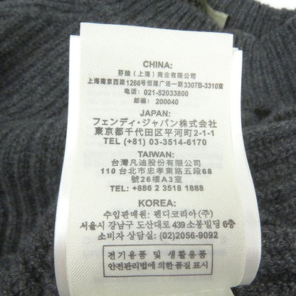 Fendi 2021 Fzy496 100% Cashmere Long Sleeve Knit Sweater With Logo Plate Grey