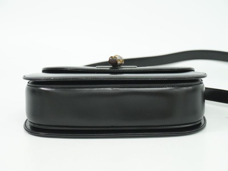 Authentic Gucci Bamboo 2WAY Shoulder Bag Handbag Pochette Leather Black Bamboo