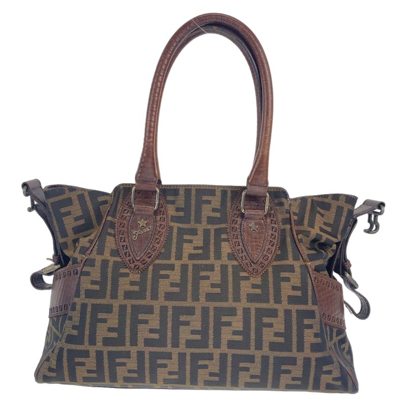 Fendi Zucca Pattern Etnico Brown Canvas/leather Shoulder Bag Handbag Tote Bag