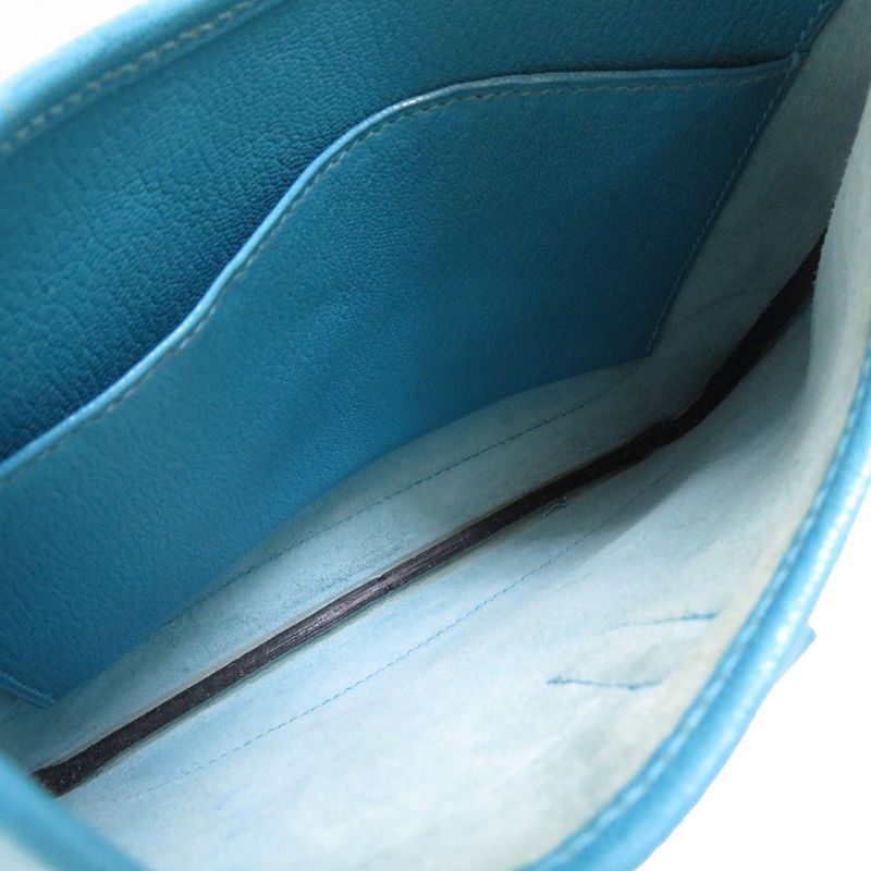 Hermes Trim 24 Chevre Turquoise Silver Hardware □H Engraved Shoulder Bag Blue
