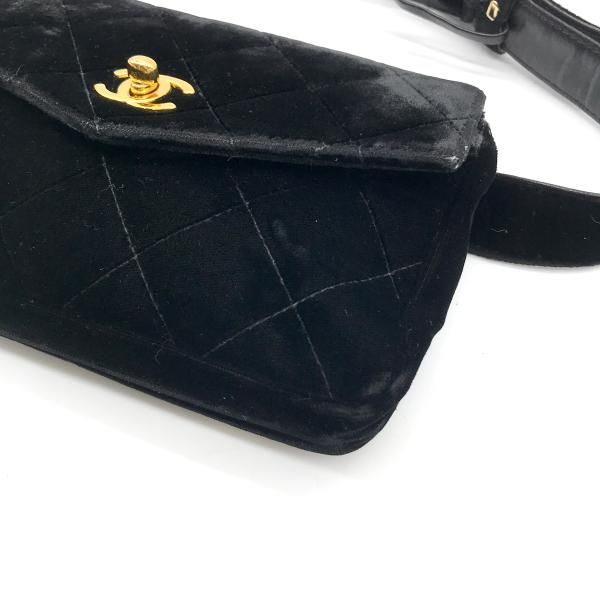Chanel CC Logo Velour Quilted Waist Pouch Black