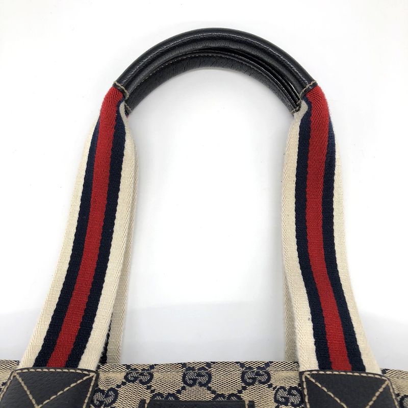 Gucci 131230 Tote Bag Navy GG Canvas/leather Sherry Line Women's