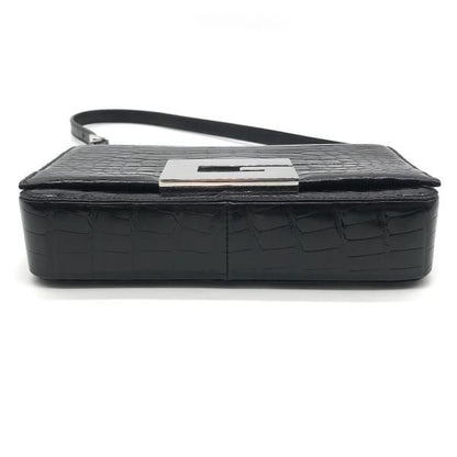 Gucci Croco Center Split Logo Shoulder Bag Black