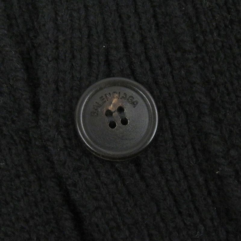 Balenciaga 555280 Wool Jacquard Logo Oversized Knit Cardigan Black S Made In