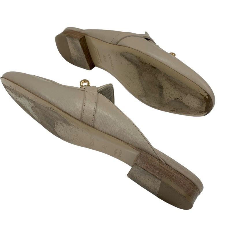 Hermes Oz Flat Shoes Leather Beige Gold Mule Kelly Hardware