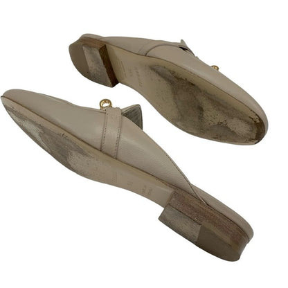 Hermes Oz Flat Shoes Leather Beige Gold Mule Kelly Hardware