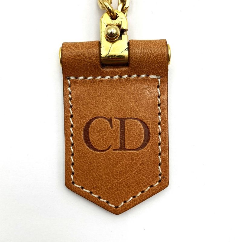 DIOR Key Holder Leather CD Engraved Brown Gold Hardware Ladies Men Fashion