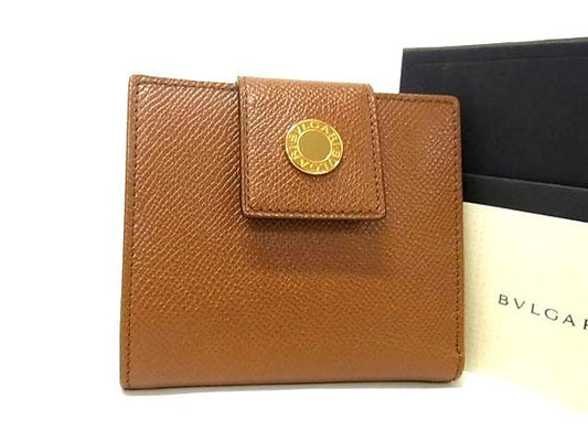 Bvlgari Leather Bifold Wallet Men Women Brown Bk3488