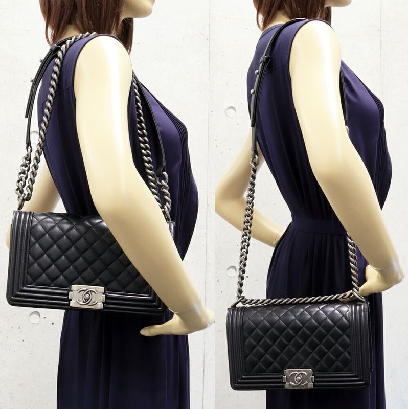 Chanel Shoulder Bag Boy Chanel Chain Shoulder Bag Lambskin Black Antique Silver