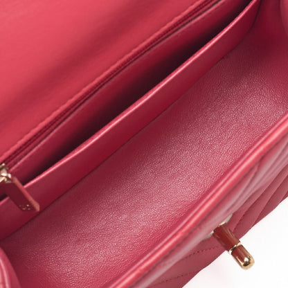 Chanel Chain Shoulder Bag Mini Matelasse 17cm (669in) Lambskin V-stitching Red