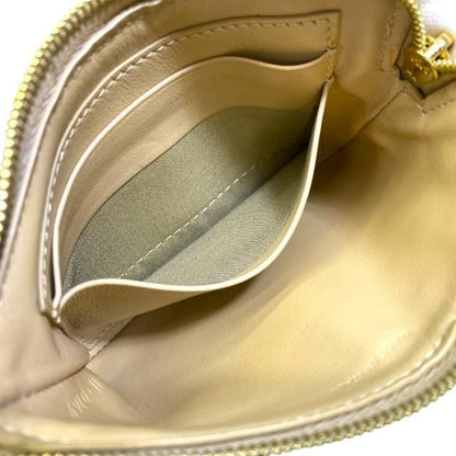 Celine Ccharm Coin Case Coin Purse Mini Pouch Quilted Leather Beige