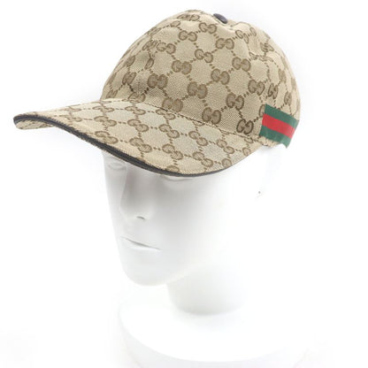 Gucci 200035 GG Canvas Webline Baseball Cap Hat Beige Xs/56cm (22.05in) Made In