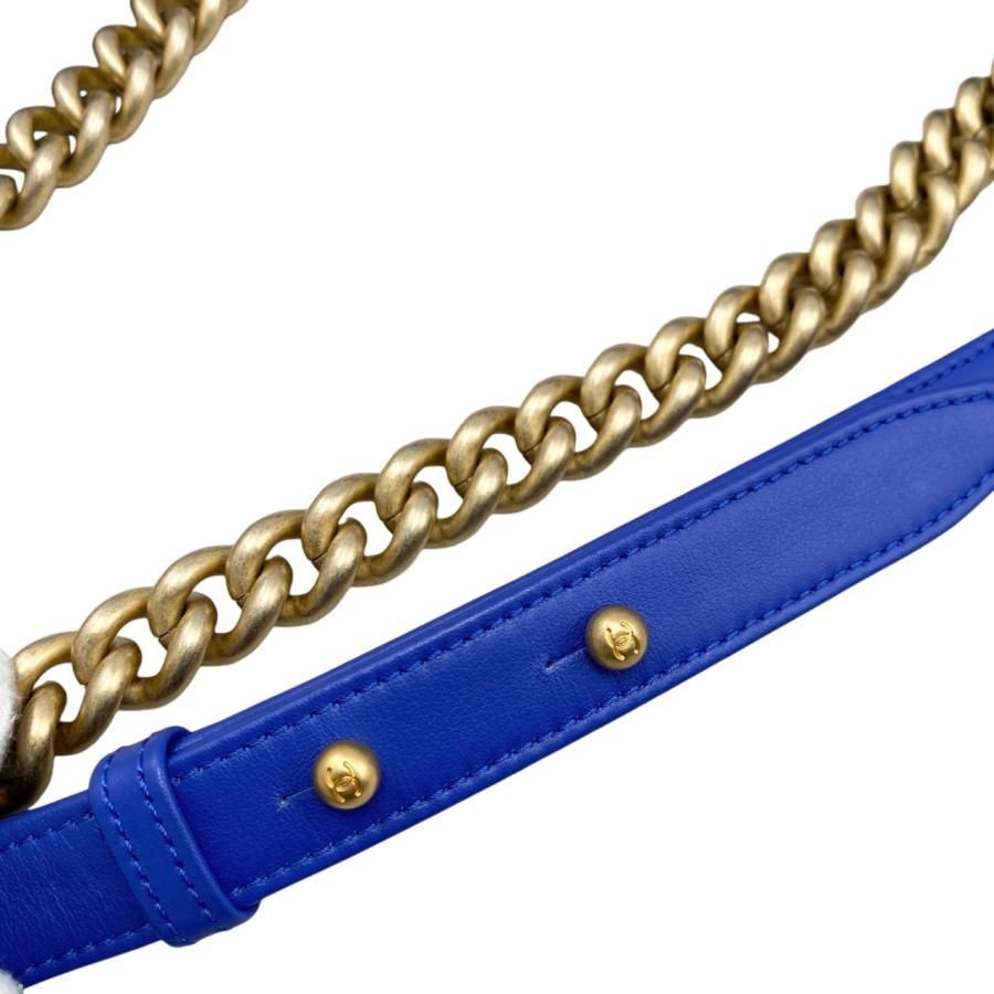 Chanel Boy Chanel Shoulder Bag V Stitch Chain Bag Lambskin Coco Mark Blue Gold