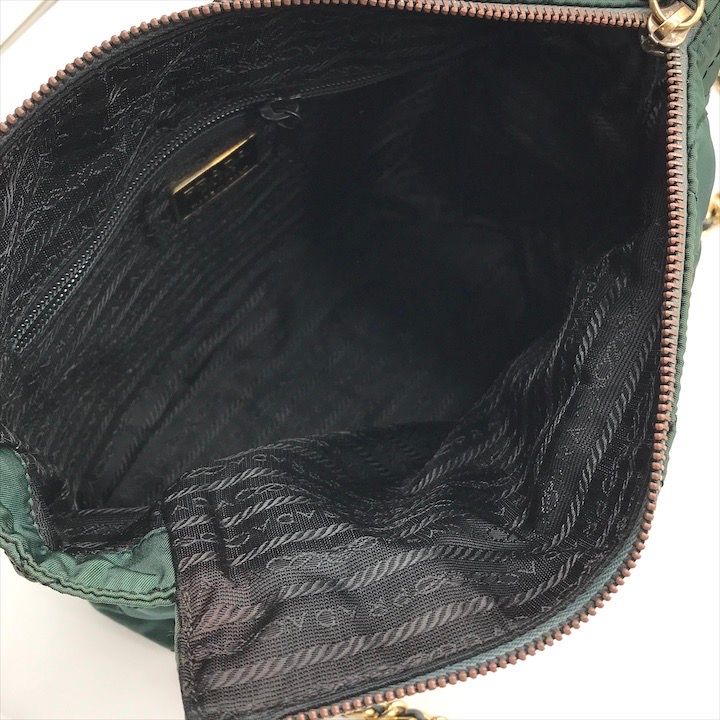 Prada Nylon Quilted Chain Shoulder Bag Green
