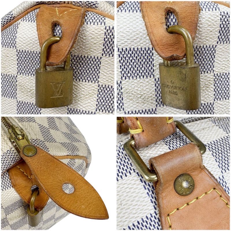 Louis Vuitton Damier Azure Leather Speedy 30 Handbag Mini Boston Bag Padlock