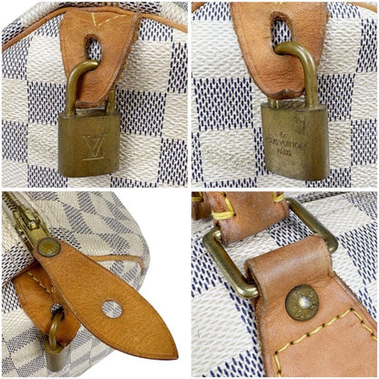 Louis Vuitton Damier Azure Leather Speedy 30 Handbag Mini Boston Bag Padlock