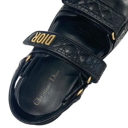 Christian Dioract Sandals Shoes Calfskin Black Gold Logo Cannage Quilted Sports
