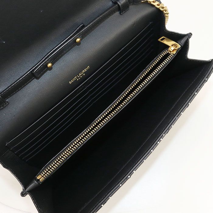 Saint Laurent Cassandra 377828 Bow01 1000 Chain Wallet Leather Women
