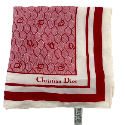 Christian Dior Old Square Line Trotter Silk Scarf Red and White