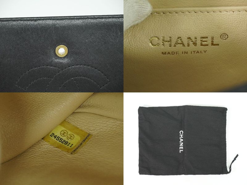 Authentic Chanel Coco Mark V Stitch Chain Shoulder Bag Pochette Lambskin