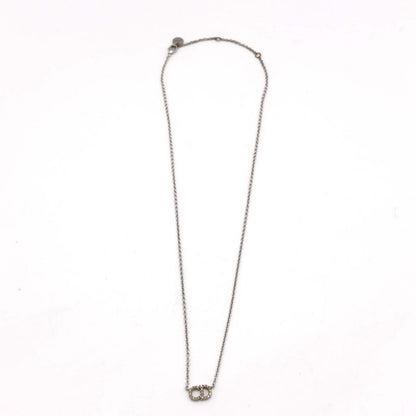 Christian DIOR CD Logo Rhinestone Necklace Silver Color Women's Accessories