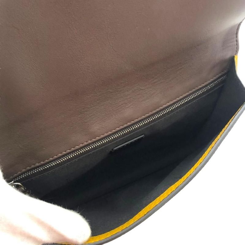 Fendi Shoulder Bag Flat Baguette Medium 7va524 Ff Logo Yellow Silver Hardware