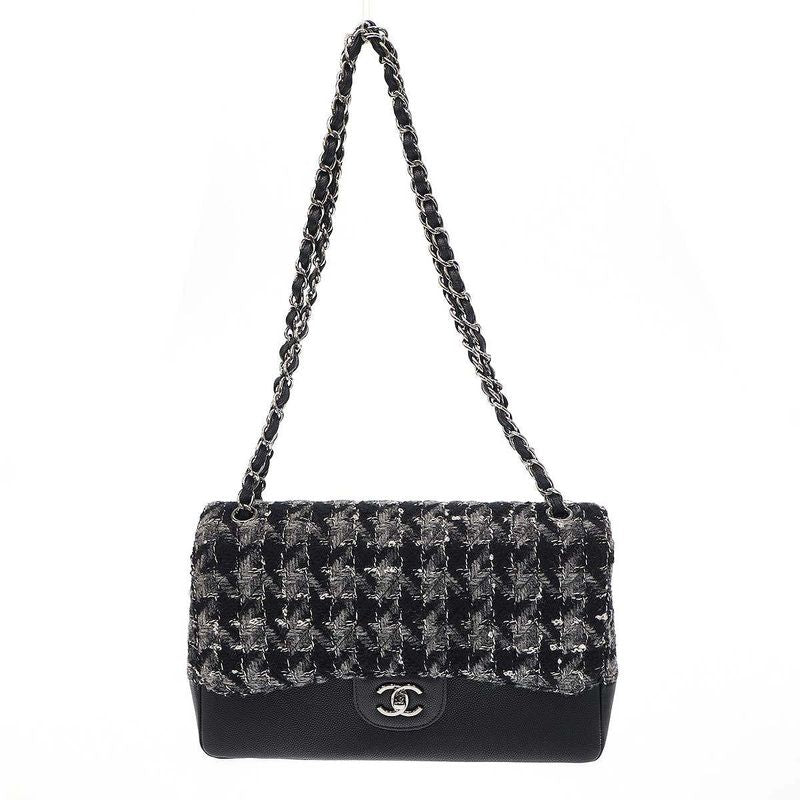 Chanel 2016 Matelasse 30 Tweed Leather Double Flap Double Chain Bag Serial 23rd