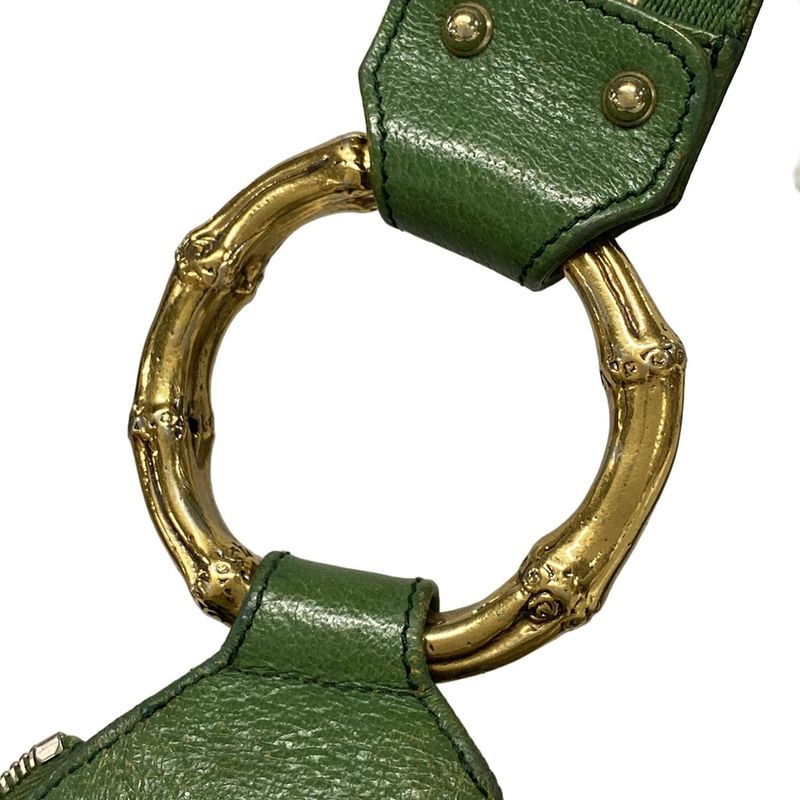 Gucci Shoulder Bag GG Patternbamboo 131036 Beige Dark Brown And Green Leather