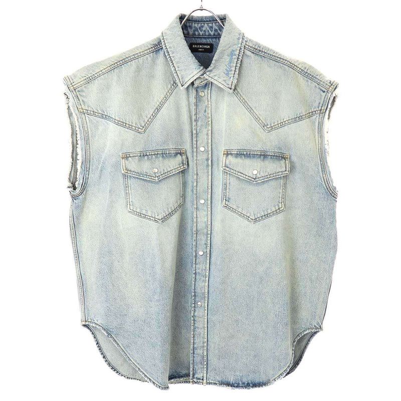 Balenciaga 22ss Oversize D Western Denim Vest 697785 Tdw14 Indigo S
