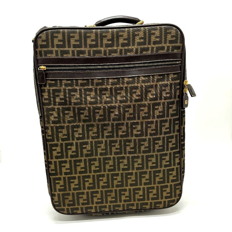 Fendi Carry-on Luggage Bag Zucca Pattern Canvas Brown Travel Bag Suitcase