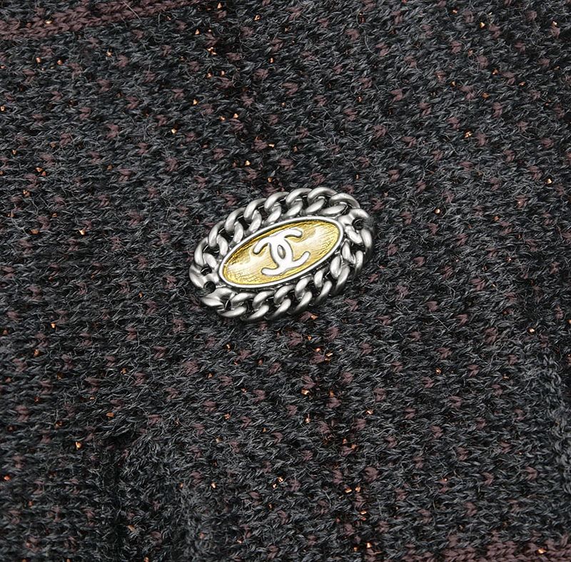 Chanel Knit Pleated Skirt 36 Wool Brown-gray Lamé Yarn