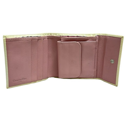 Dior/christian Dior Trifold Wallet Trotter Ivory And Light Pink Leather