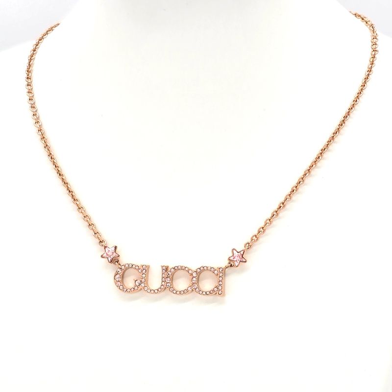 Gucci 774693 Logo Necklace 462cm (1819in) Long Crystal Script Logo Antique Pink