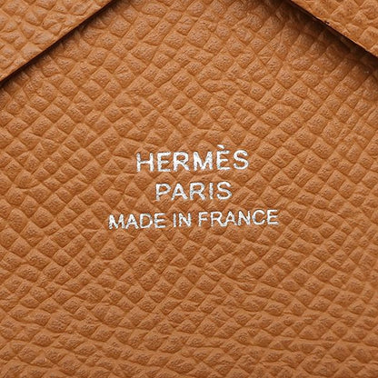 Hermes Card Case Calvi Duo Vaux Epson Gold Silver Hardware Never Used Brown W