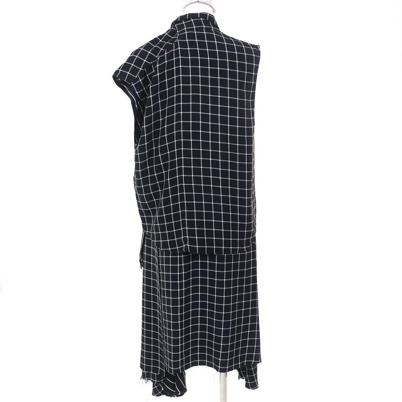 Balenciaga 556247 Checked Asymmetrical Cutoff Oversized Vest Sleeveless Dress