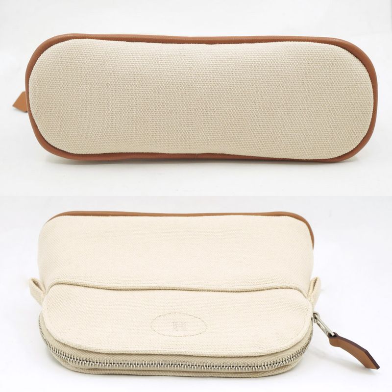 Hermes Bolide Pouch Mini Pouch Bag Canvas Leather Beige Brown Svhardware