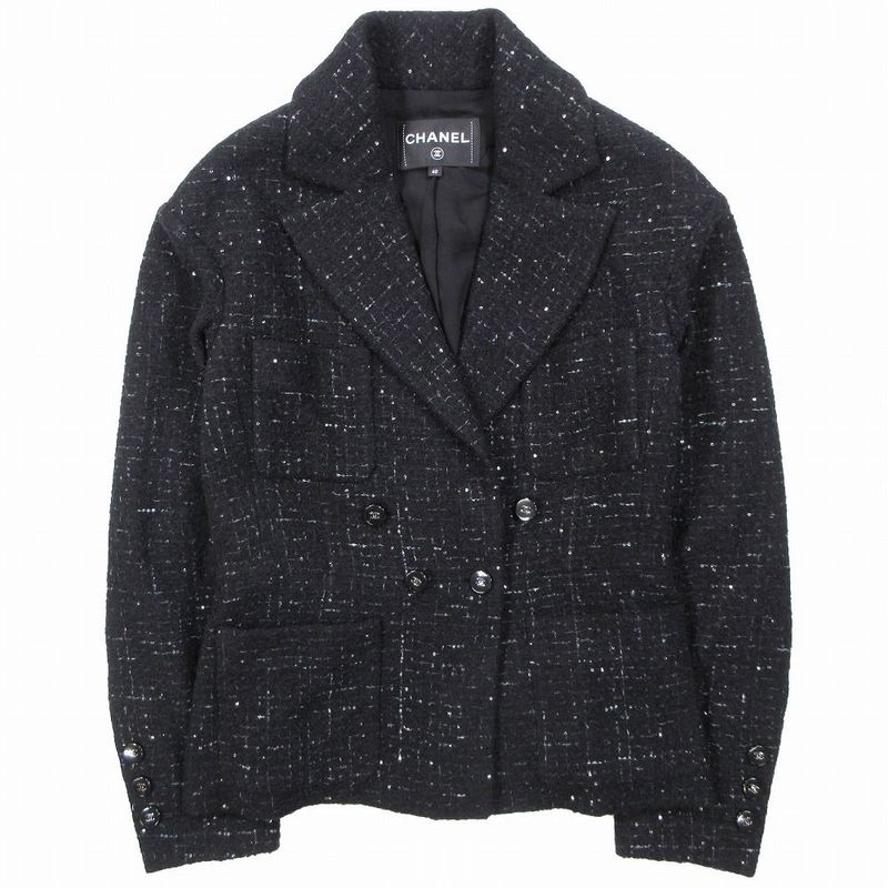 24aw Chanel Recent Model Glitter Tweed Jacket Double Breasted Coco Mark 40 M