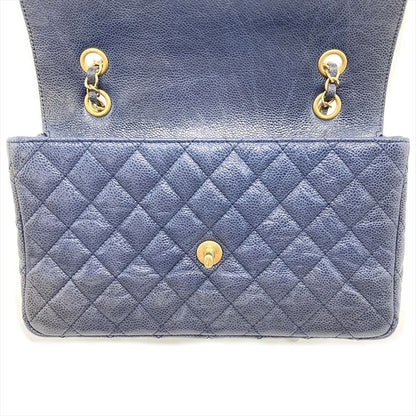 Chanel Matelasse Double Chain Shoulder Bag Caviar Skin Blue Gold Hardware Coco