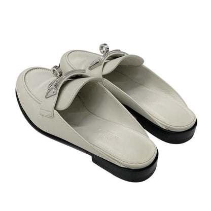 Hermes Jota Flat Shoes Leather Ivory Silver Kelly Hardware Mule Slipper Sandals