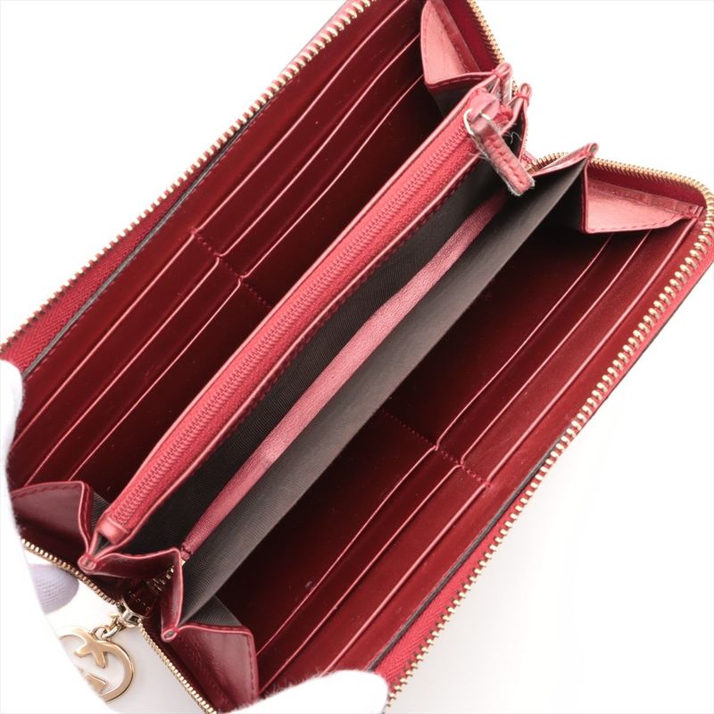 Gucci 308005 Leather Round Zip Wallet Long Red Made In Italy