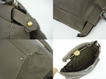 Authentic Fendi Peekaboo 2WAY Shoulder Bag Handbag Leather Grayish 8bn210