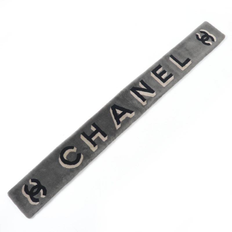 CHANEL 20B Aa7074 Mouton Lined 100% Cashmere Coco Mark Logo Design Tippet Shawl