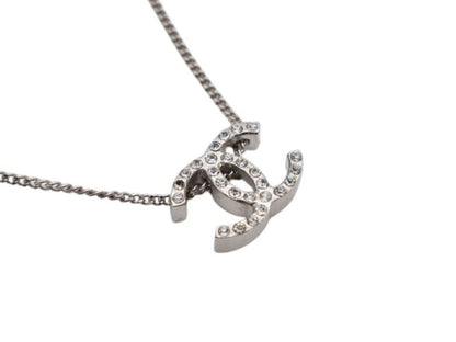 Chanel CC Logo Double Sided Rhinestone Necklace 10 44 Silver Metal — view 3