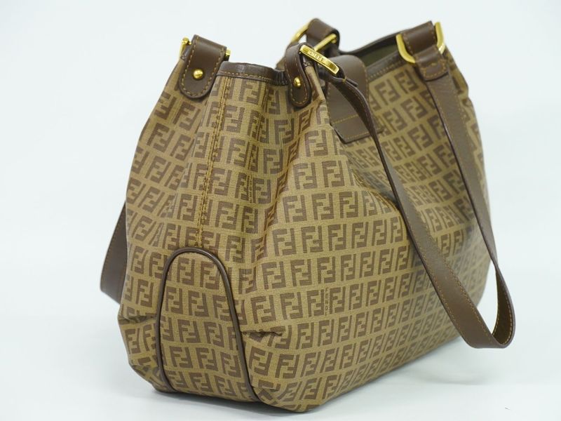 Authentic Fendi Zucchino Shoulder Bag Tote Bag PVC Brown Zucchino Bag Pre-owned